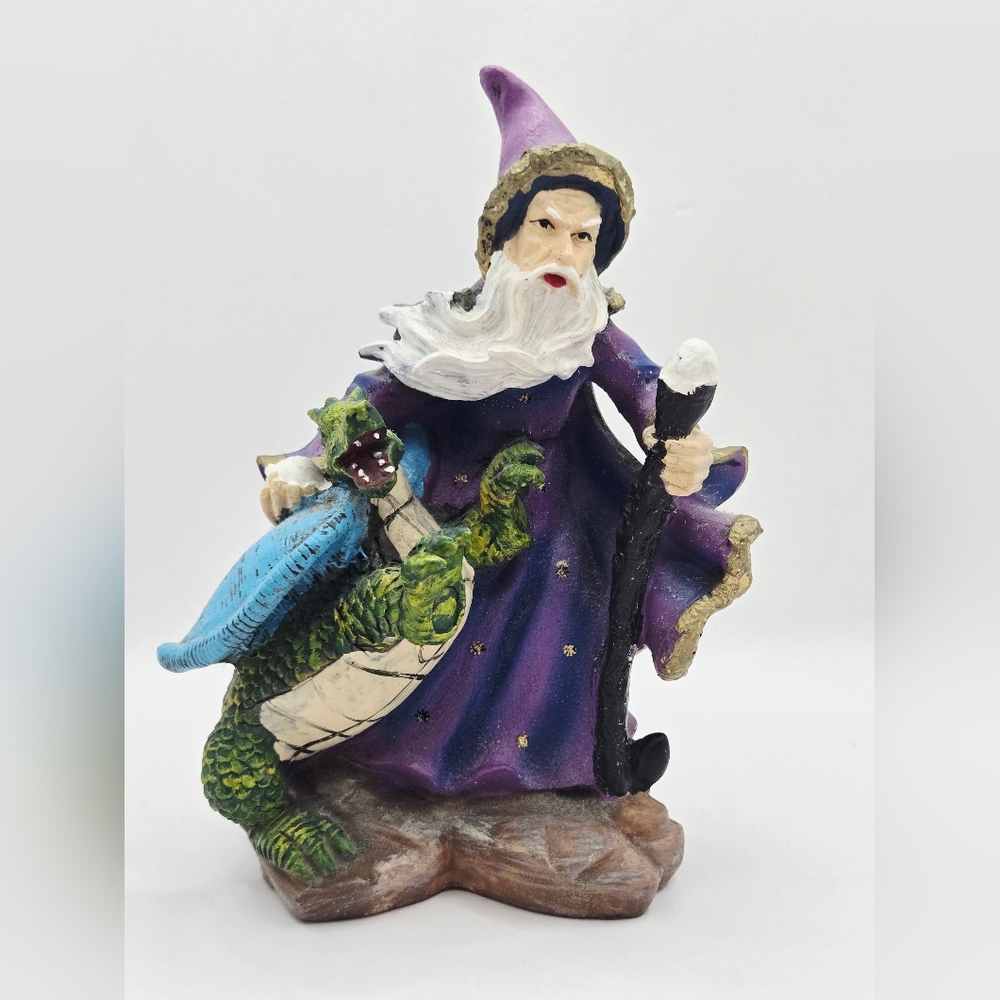 Vtg Jubilee Giftware Wizard with Dragon Figurine Purple Robe Fantasy Statue